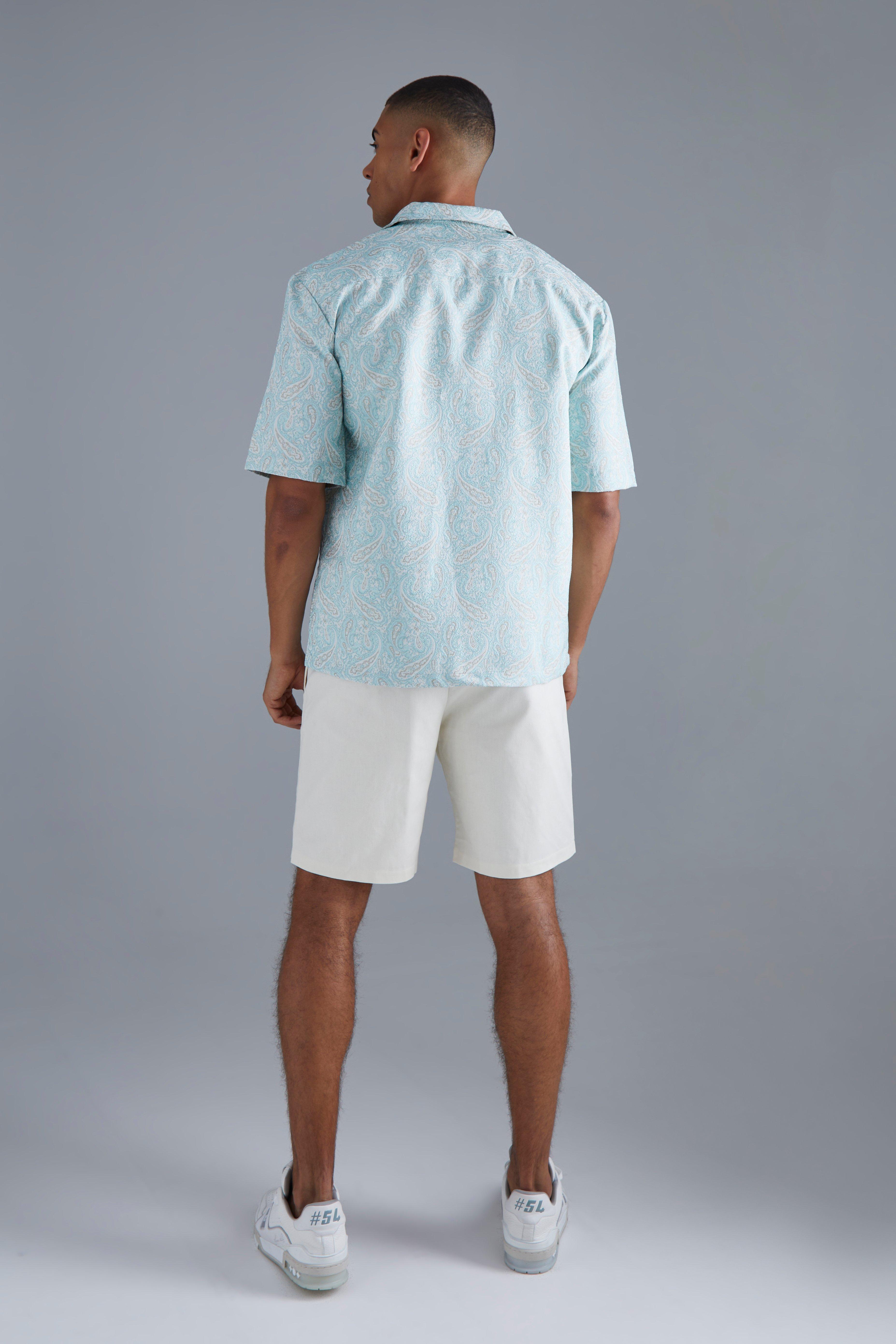 Short Sleeve Drop Revere Paisley Jacquard Shirt | boohoo